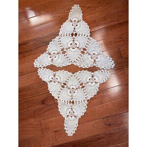 Cream Hand Crocheted Lace Doily Pair 14"x11" Floral Design Vintage Decor